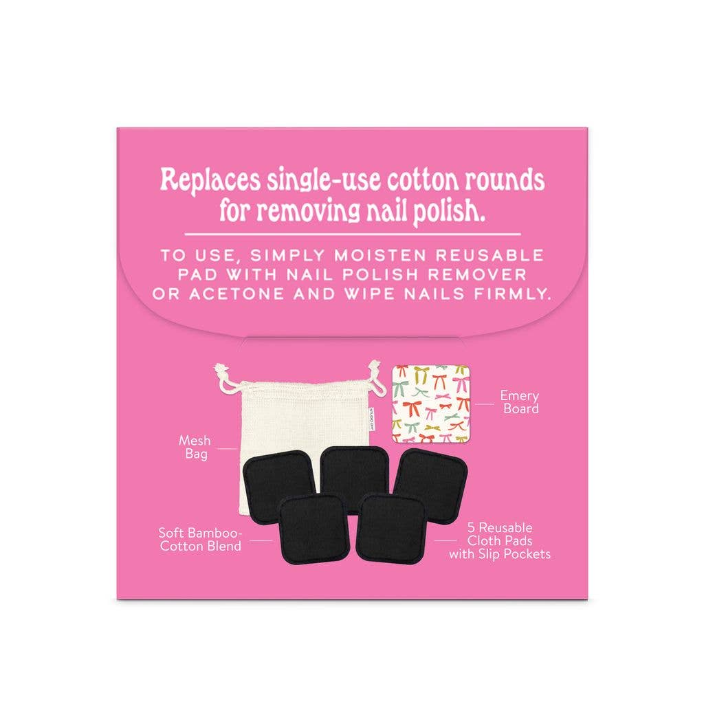 Studio Oh! Put a Bow on It reusable nail polish remover kit with pink and white design and compact container for easy use.