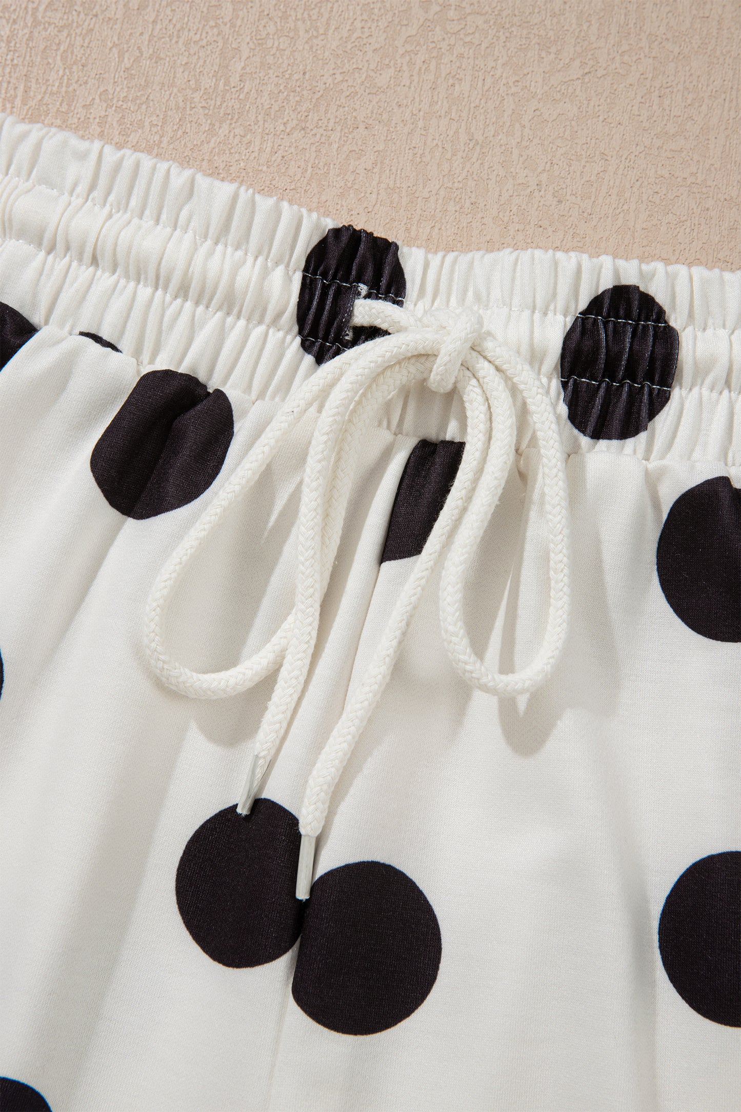Polka Dot Print Loose Tee Drawstring Elastic Waist 2 Piece Short Set