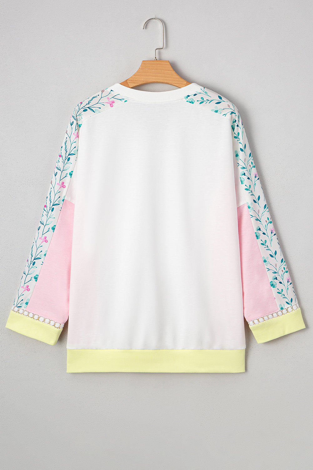 White Floral Colorblock Patchwork Chest Pocket Notched Neck Long Sleeve Top (Warehouse Exclusive)