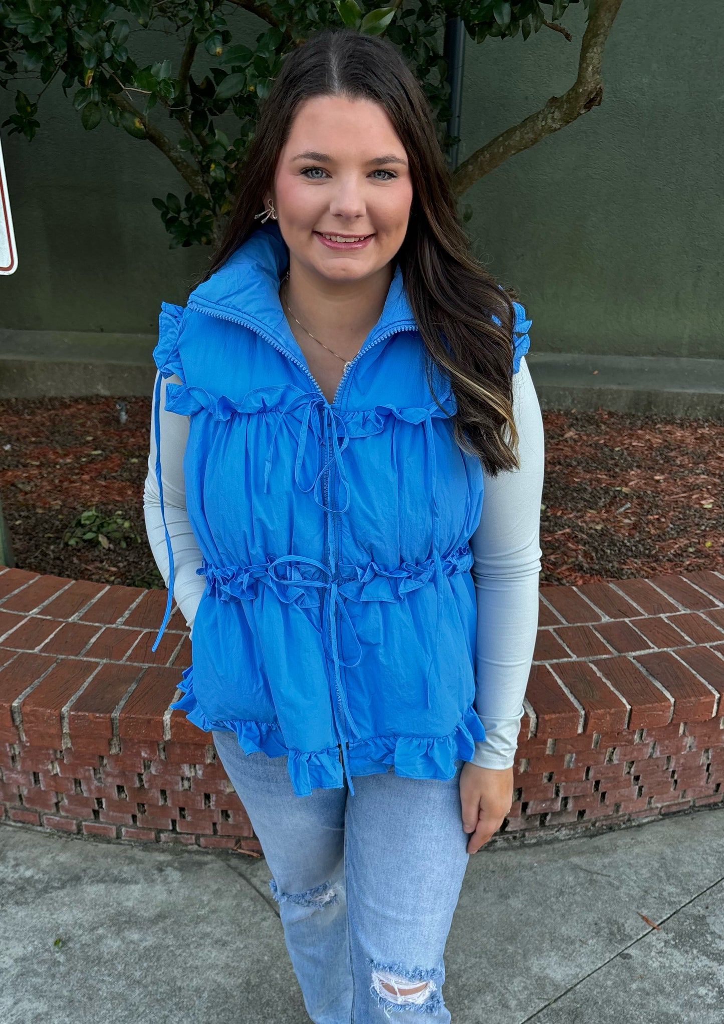 Blue Ruffle Vest with Bow on Back