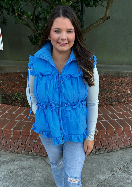 Blue Ruffle Vest with Bow on Back