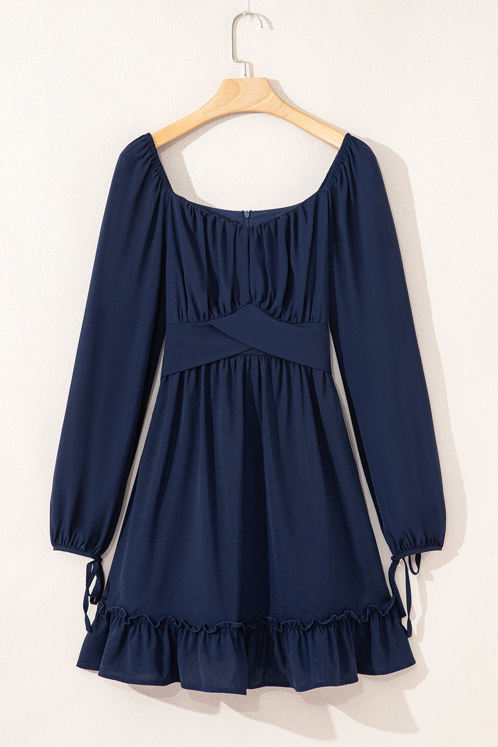 Plain Ruffled High Waist Square Neck Mini Dress