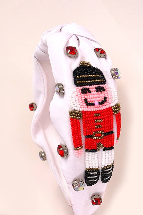 WHITE NUTCRACKER CHRISTMAS  SEED BEADS HOLIDAY HEADBAND