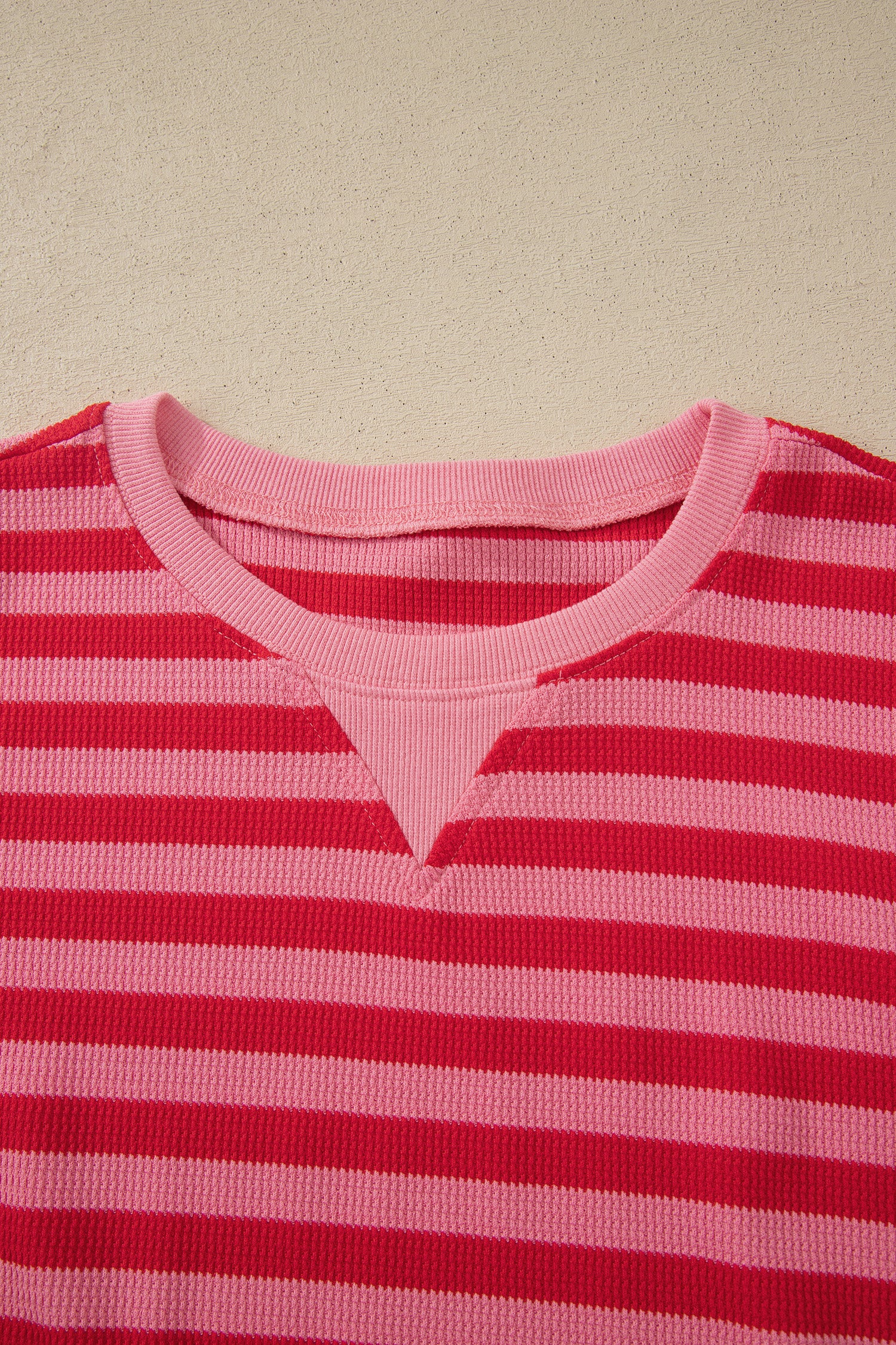 Modern Grace red stripe waffle knit puff sleeve top and shorts set, stylish two-piece outfit with a cozy, casual look.