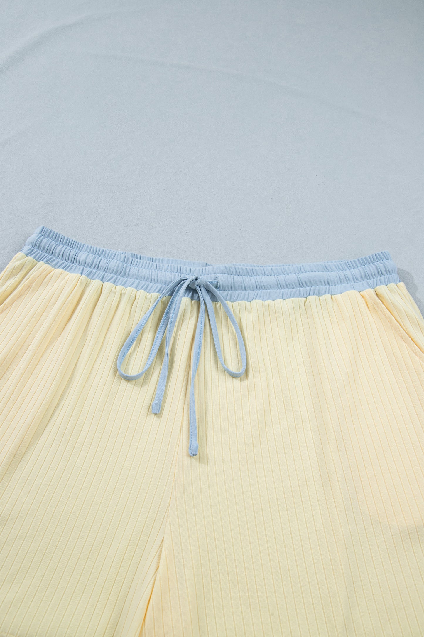 Curvy Aqua Plus Size Ribbed Color Block Trim Drawstring Shorts 2pcs Set