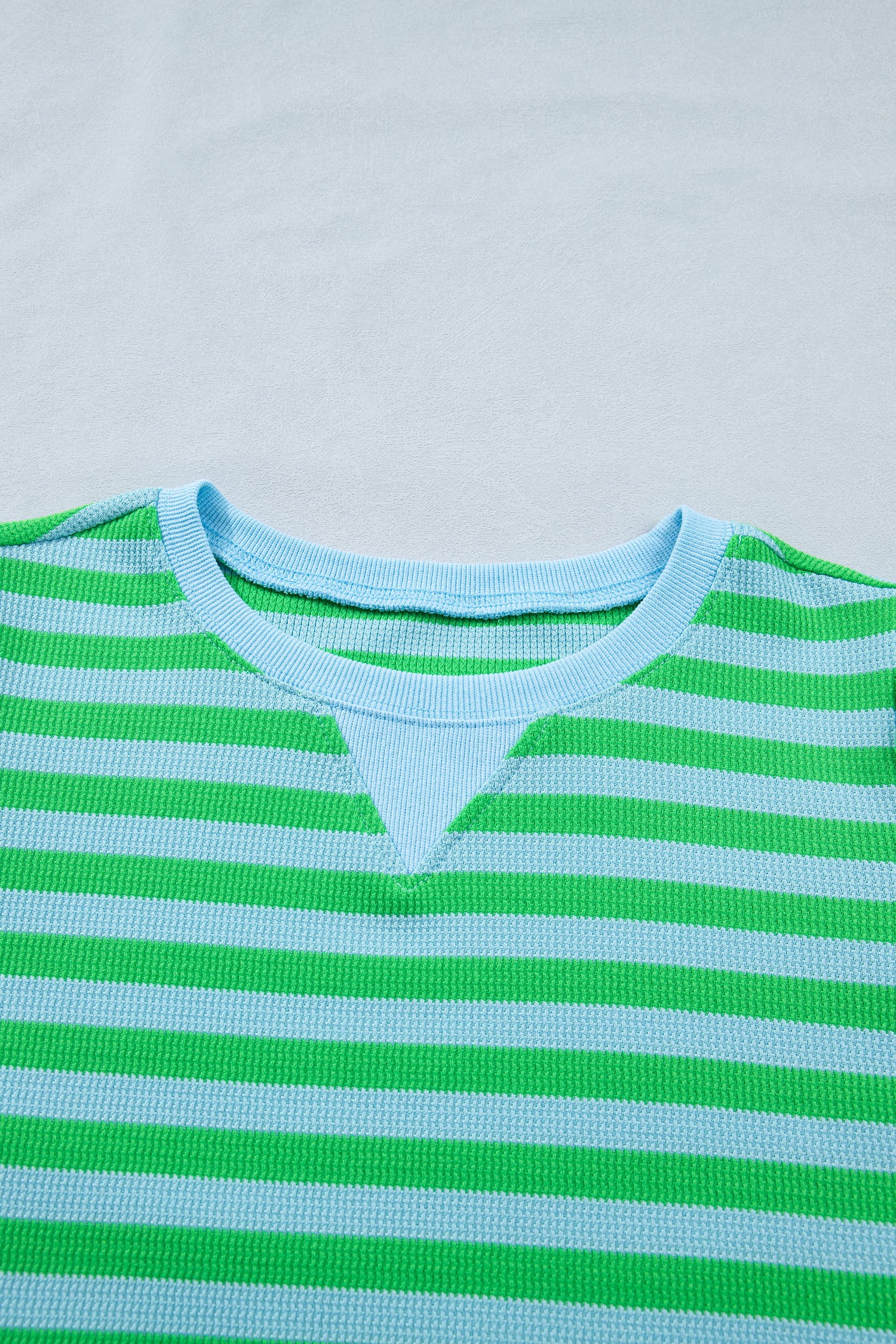 Green stripe puff sleeve T-shirt and matching shorts set by Modern Grace, a stylish two-piece short set for casual wear.