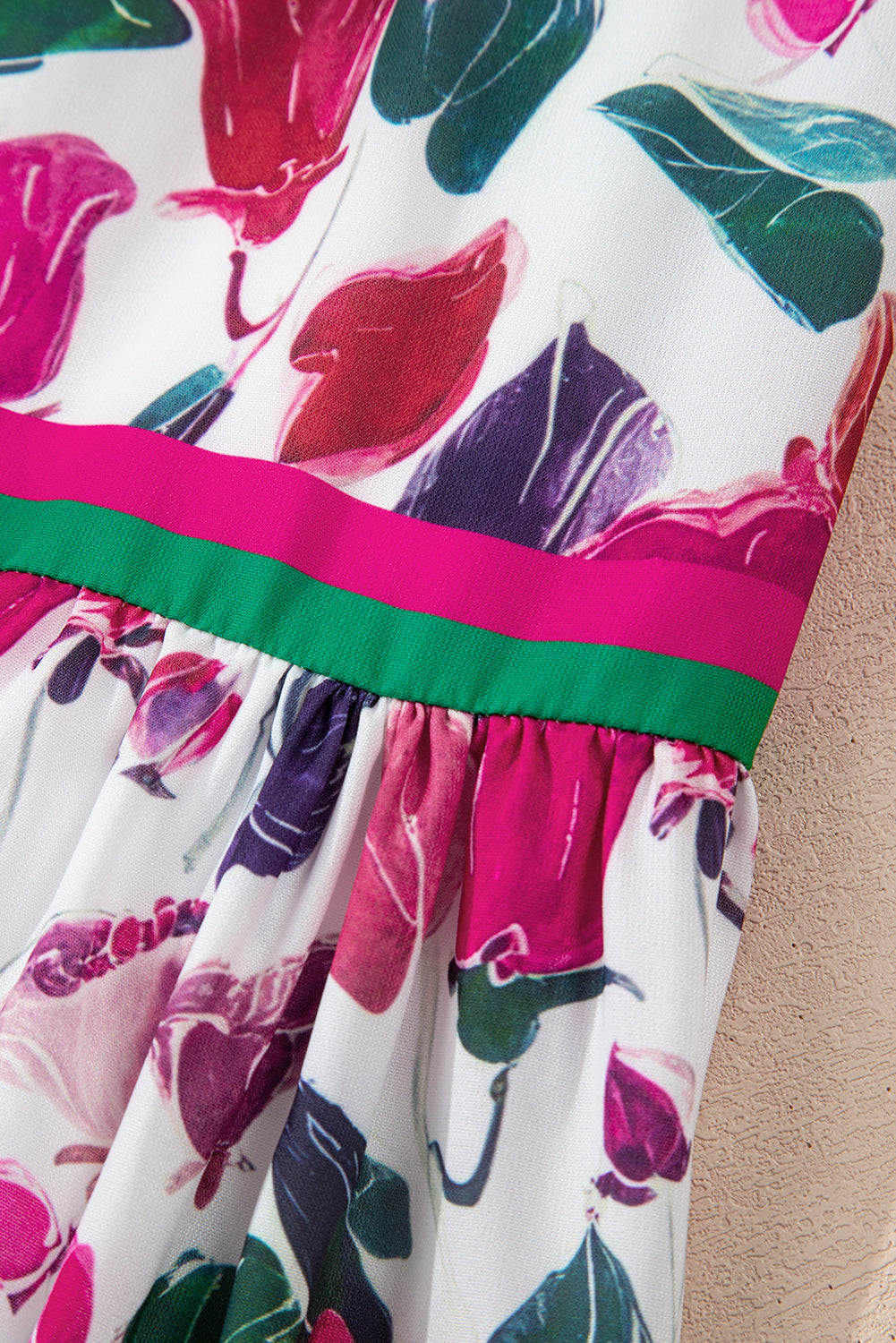 Purple Floral Print Contrast Striped Detail Long Sleeve Mini Dress (Warehouse Exclusives - Online only!)