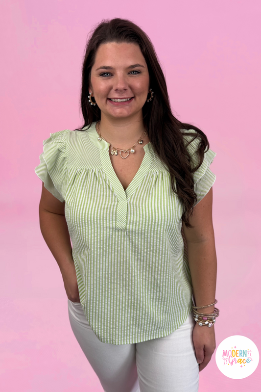 Light Green Striped Top