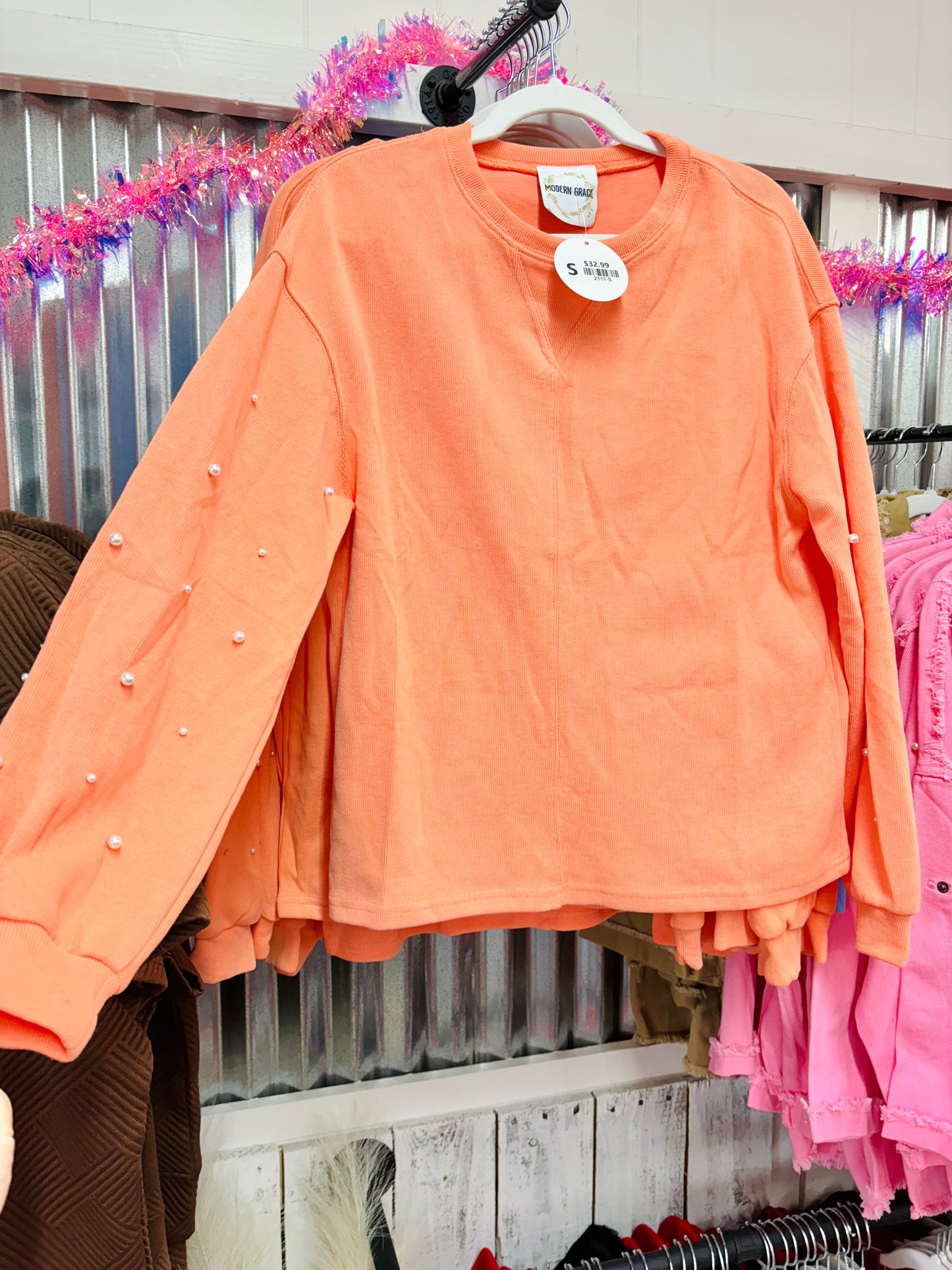 Peach Pearl Beaded Sweater