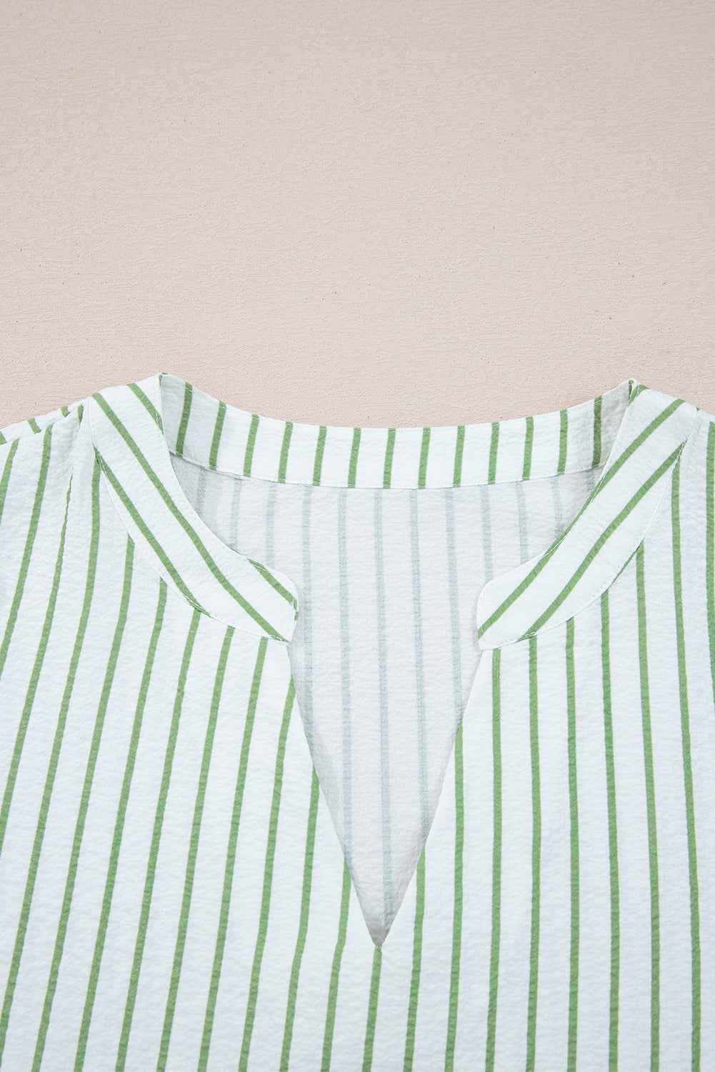 Green Stripe Flower Puff Sleeve Notched V Neck Babydoll Blouse (Warehouse Exclusives - Online only!)