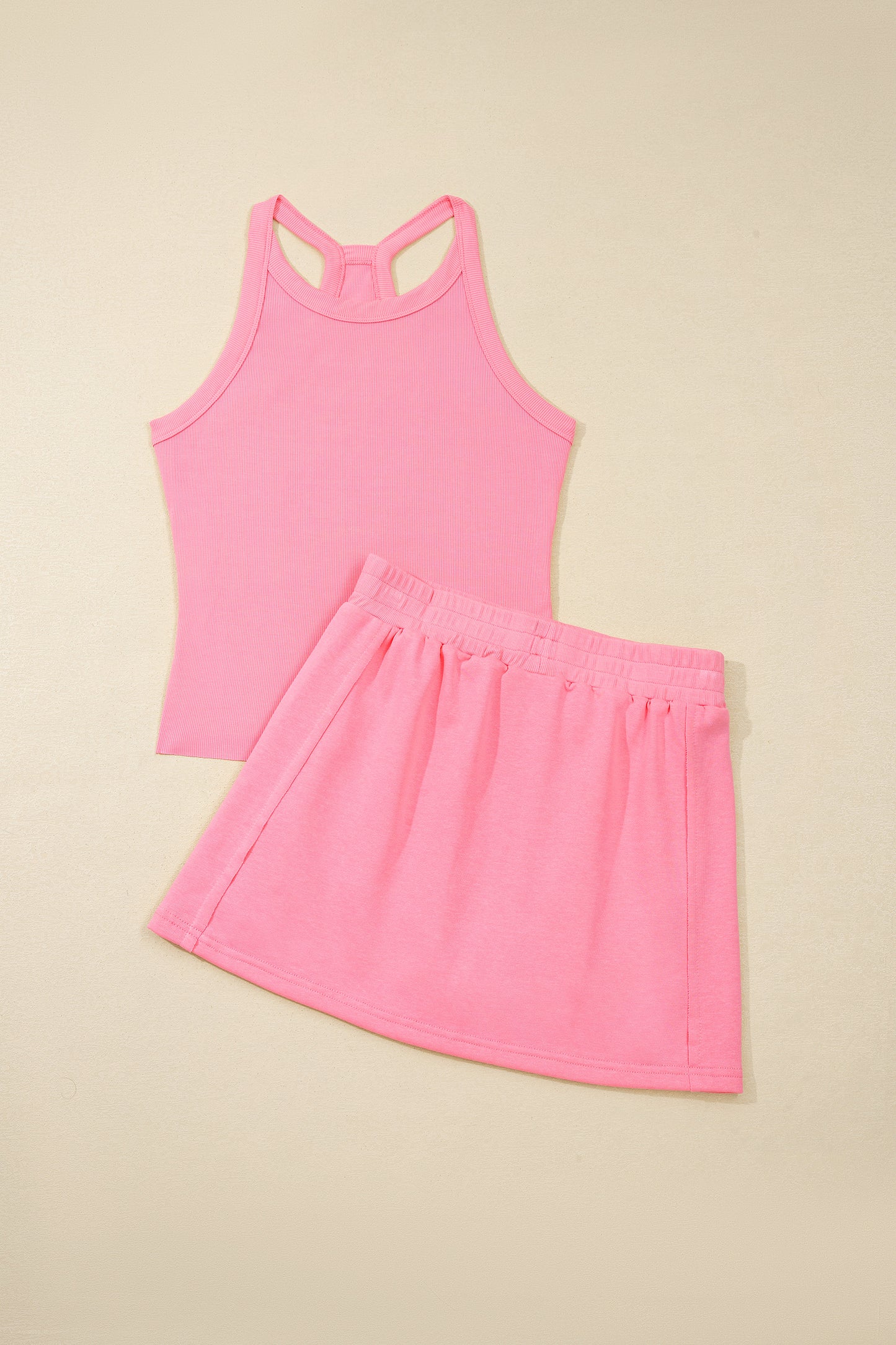 Slim Cropped Tank Top & Elastic Waist Mini Skort 2-Piece Outfit