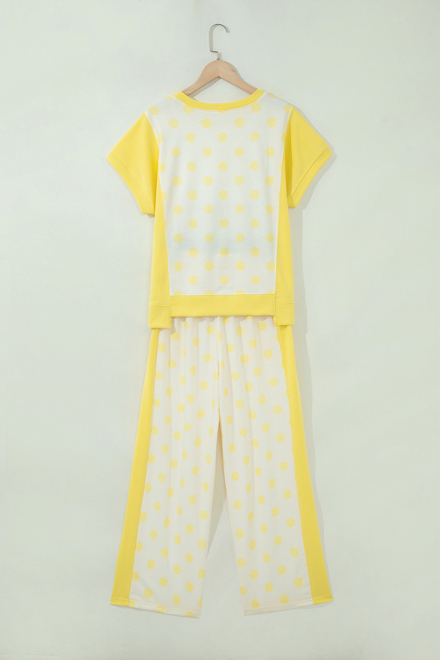 Polka Dot Color Block Wide Leg Pant Set