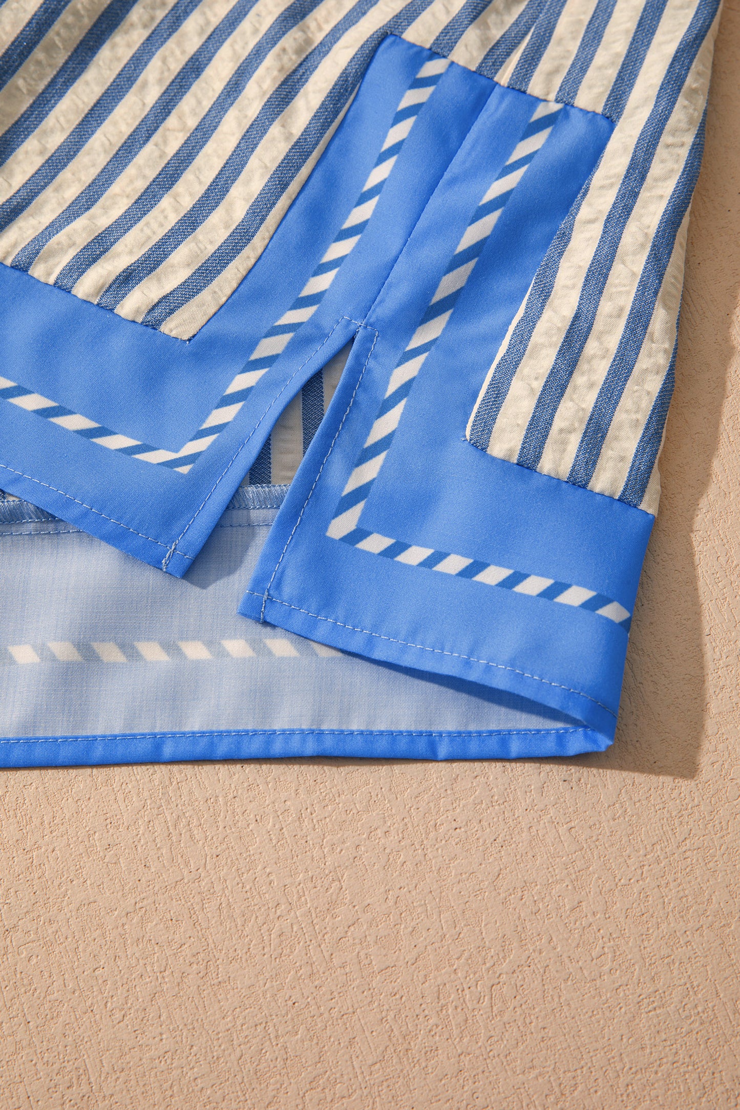 Blue Stripe Color Block Detail Top