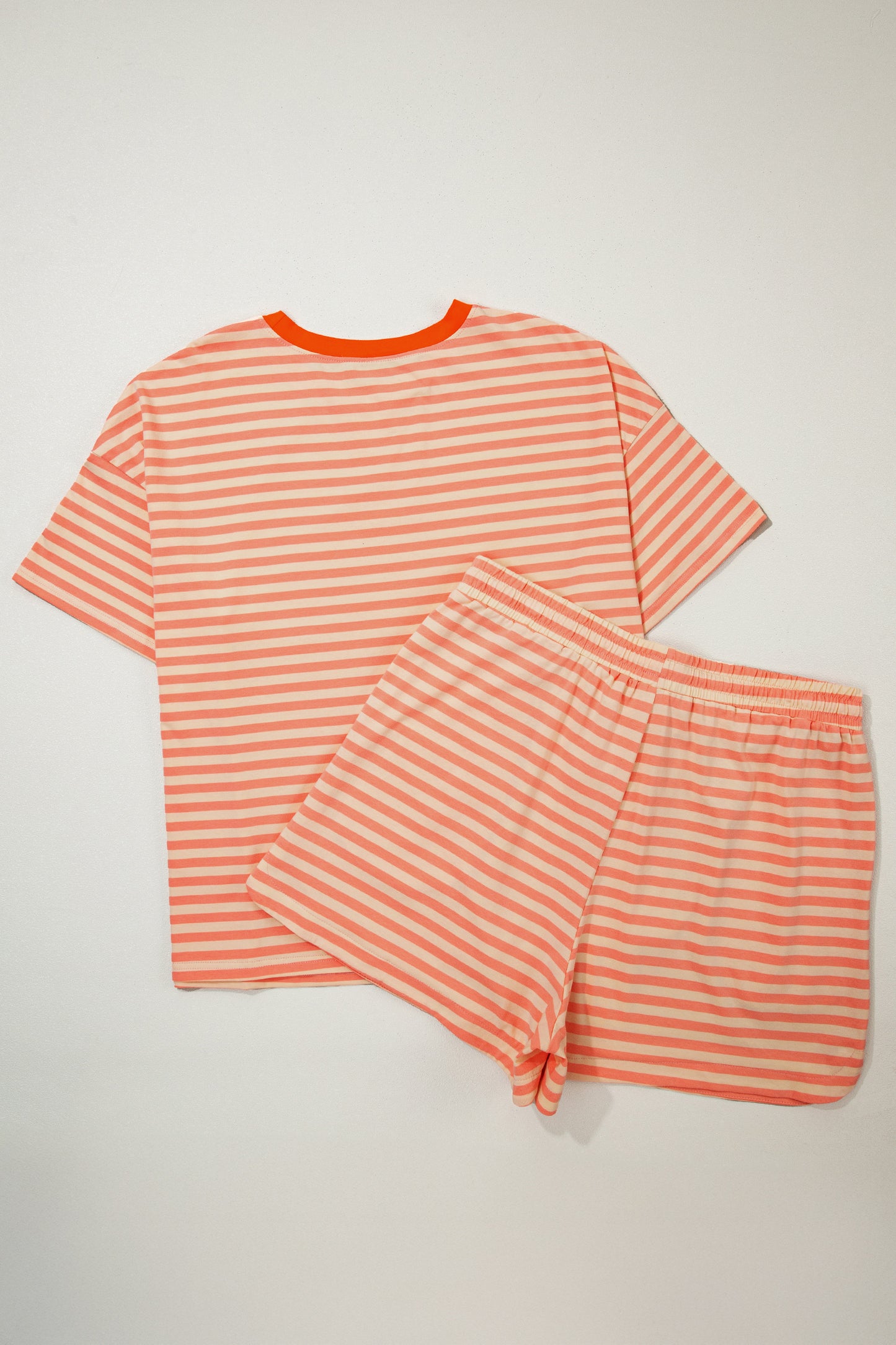 Curvy Stripe Drop Shoulder T Shirt and Shorts Plus Size Set