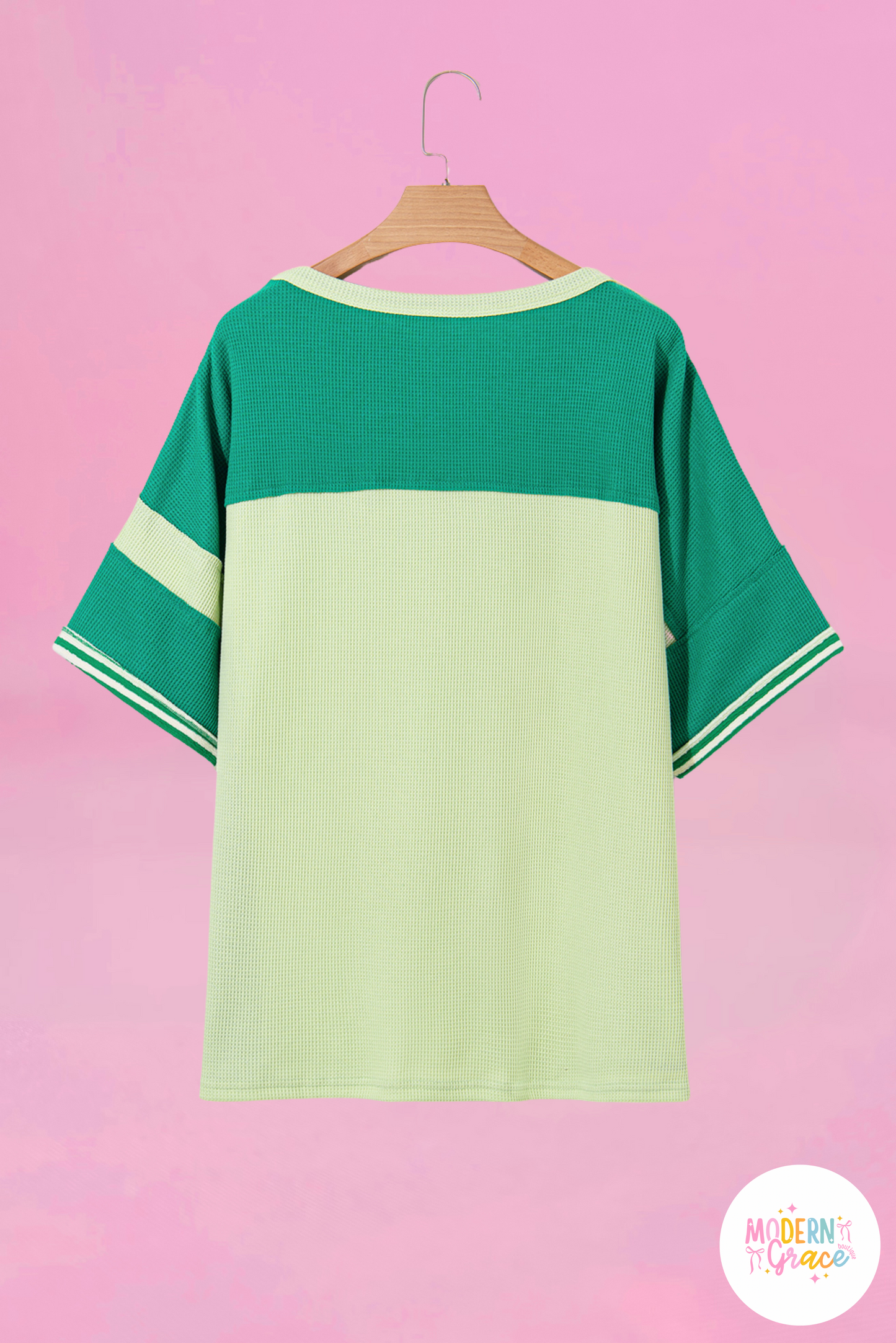 Curvy Green Stripe Patchwork Colorblock T Shirt