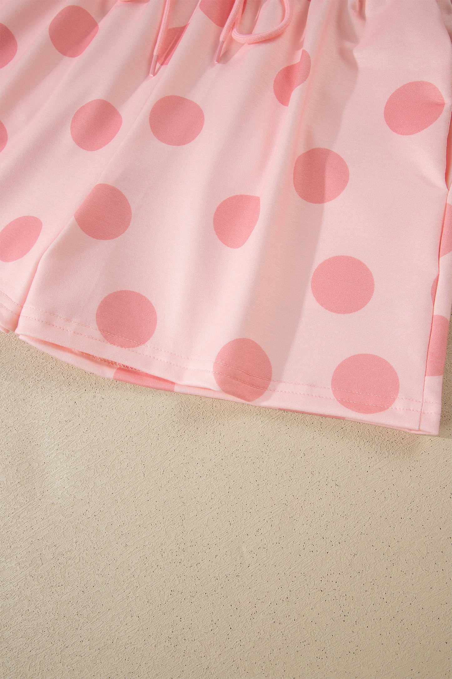 Polka Dot Print Loose Tee Drawstring Elastic Waist 2 Piece Short Set