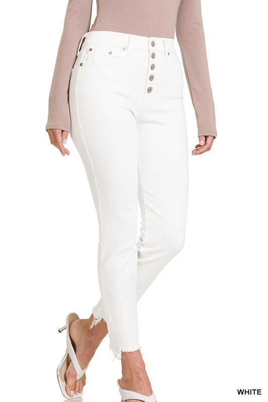 ZENANA SKINNY WHITE BUTTON FLY JEANS