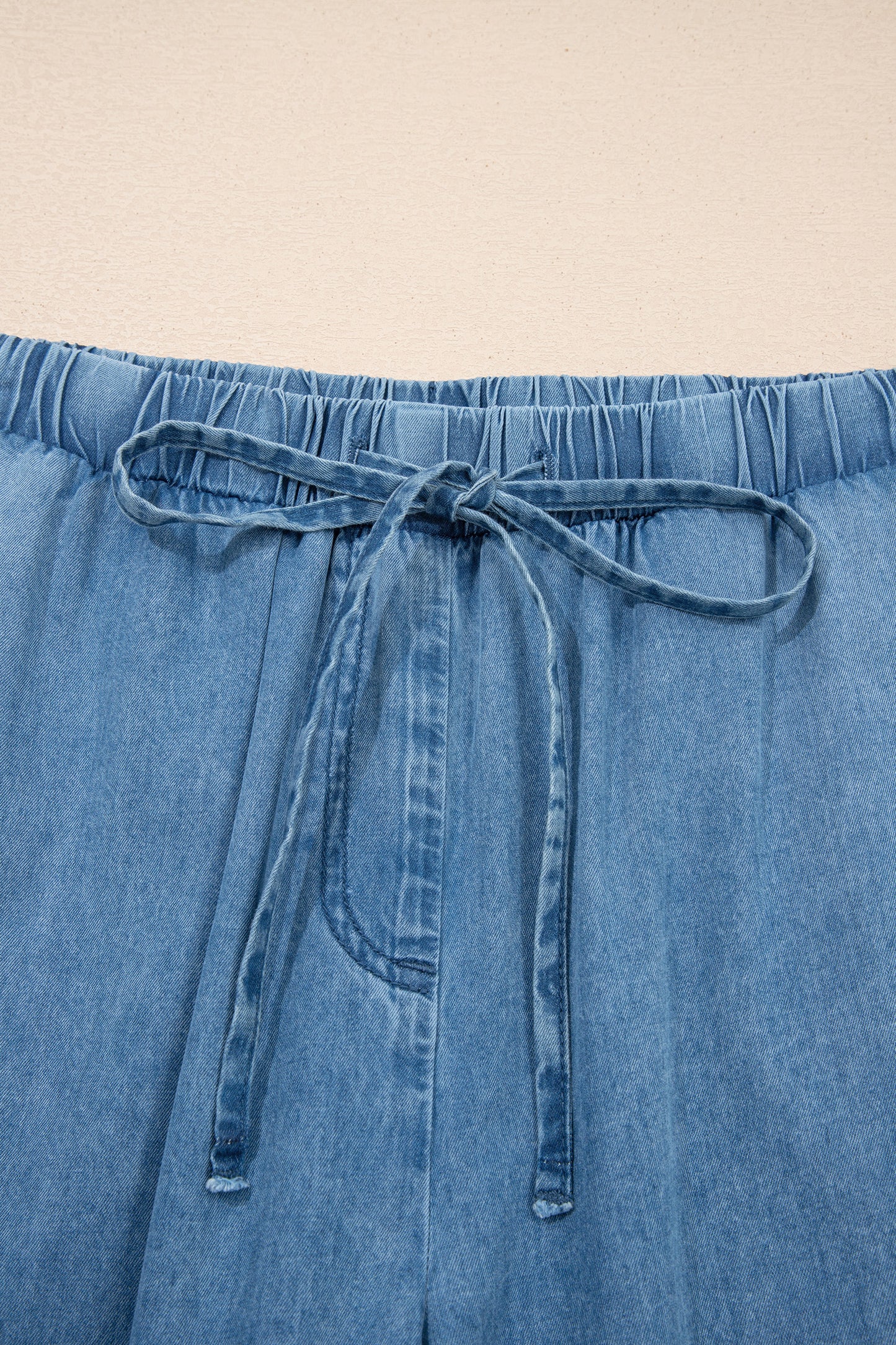 Beau Blue Ruffled Hem Wide Leg Chambray Pants
