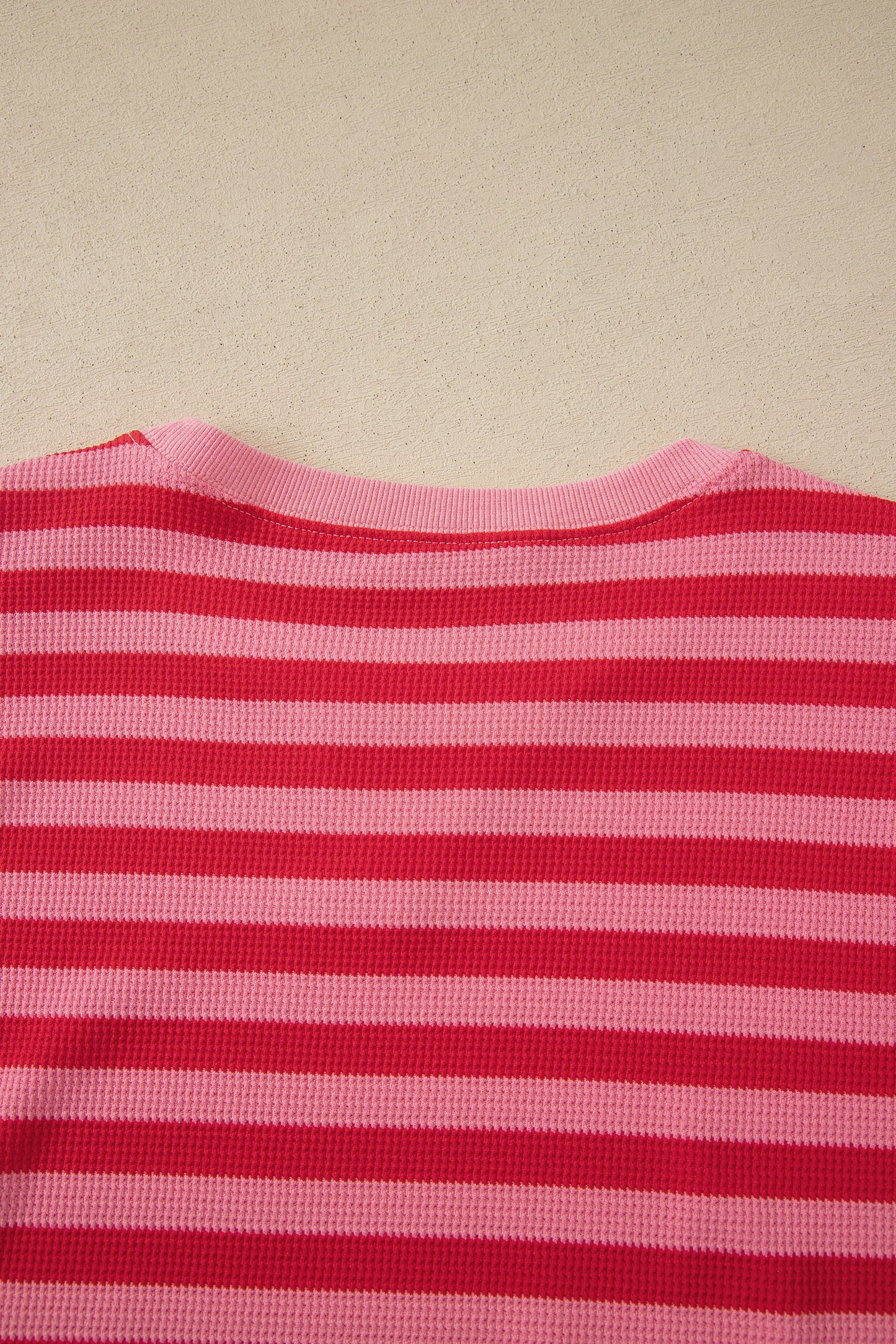 Red Stripe waffle knit puff sleeve top and shorts set by Modern Grace, featuring a cozy two-piece outfit with a stylish design.