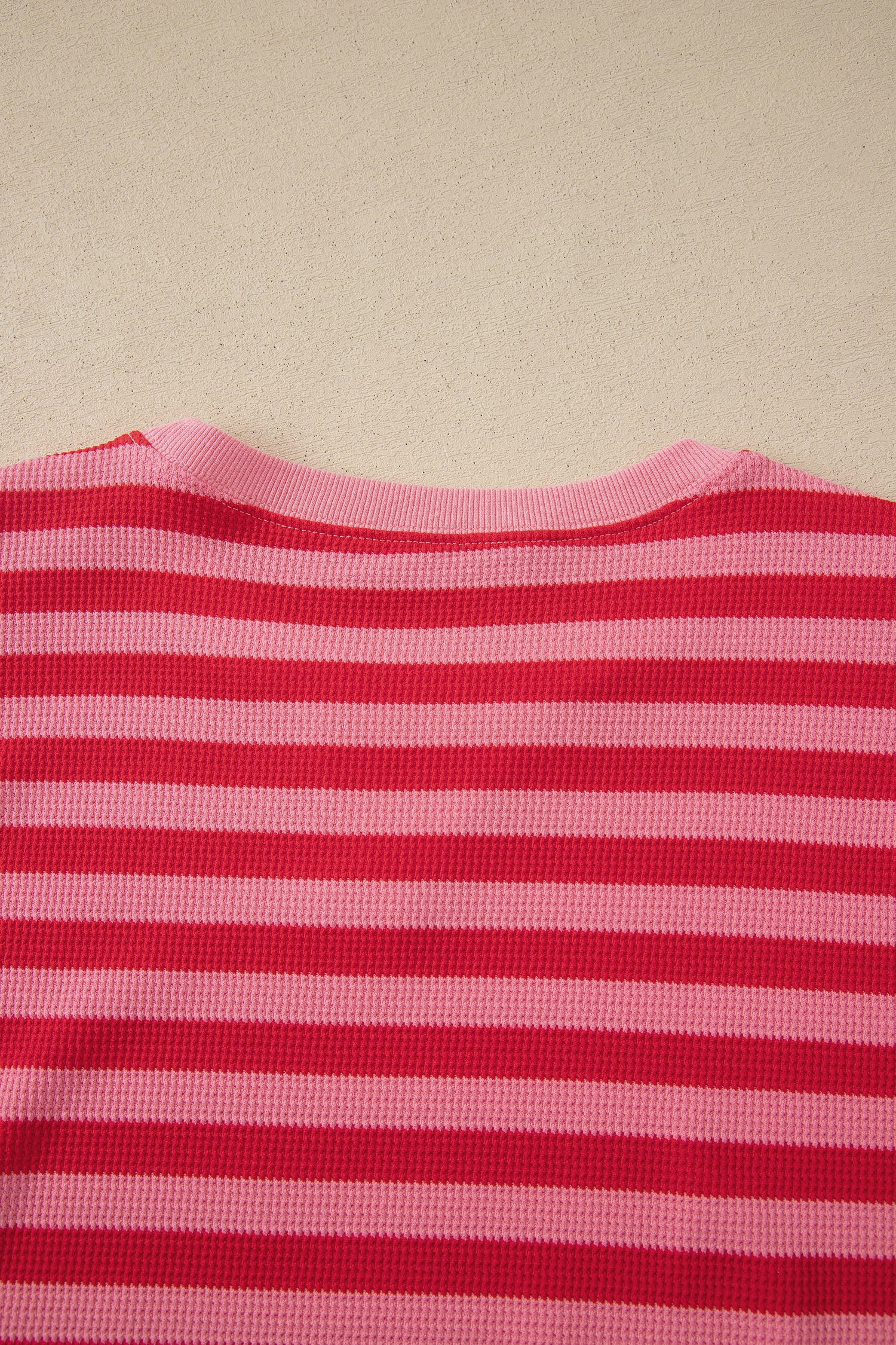 Red Stripe waffle knit puff sleeve top and shorts set by Modern Grace, featuring a cozy two-piece outfit with a stylish design.