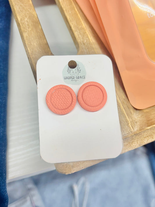 PEACH ROUND BUTTON EARRINGS