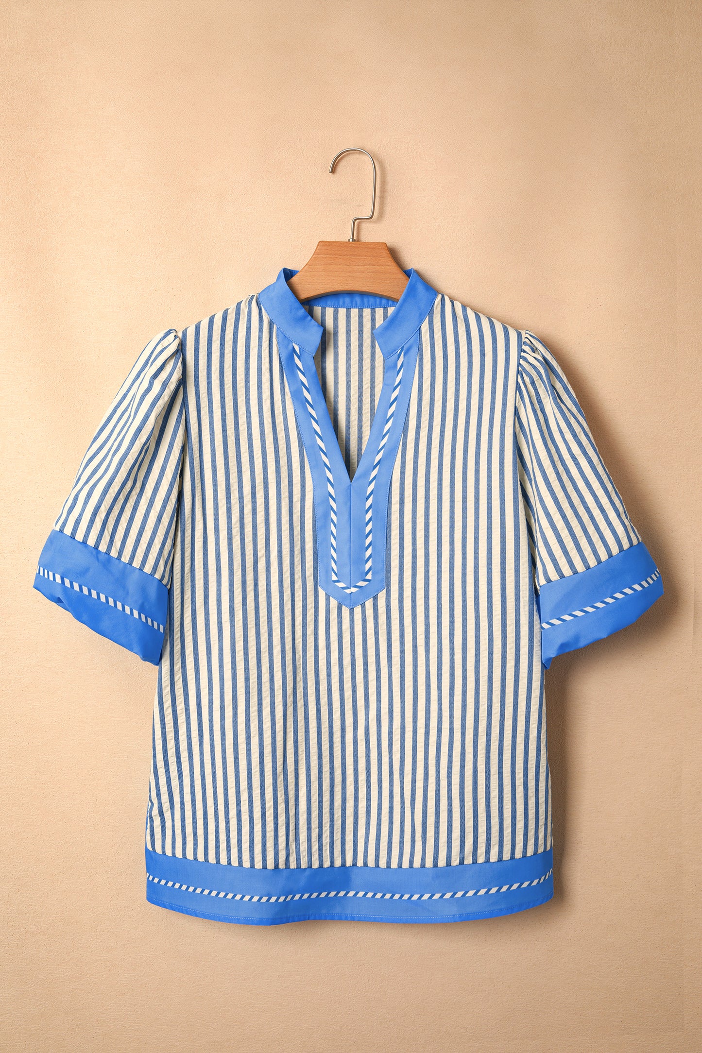 Blue Stripe Color Block Detail Top