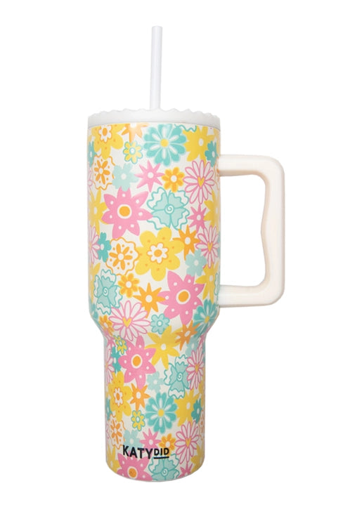 Modern Grace Spring Flowers 38 oz insulated stainless steel tumbler with colorful floral design, durable drinkware accessory