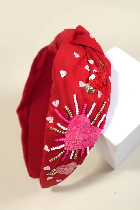 Valentine Heart Beaded Head Band