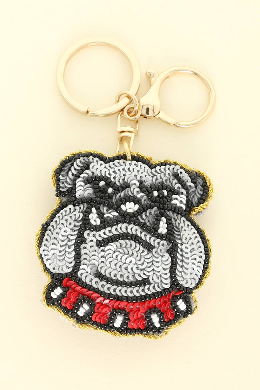 Game Day Bull Dog Sequin Keychain