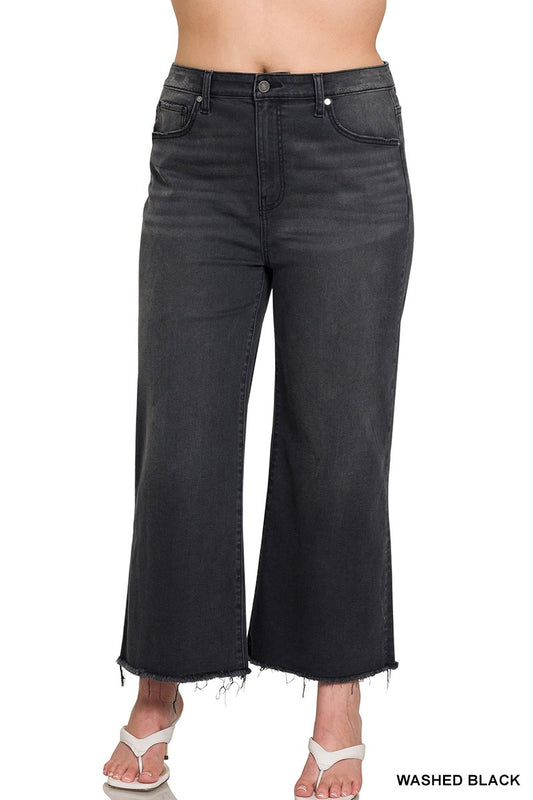 CURVY HIGH RISE WASHED BLACK CROPPED JEAN PANTS