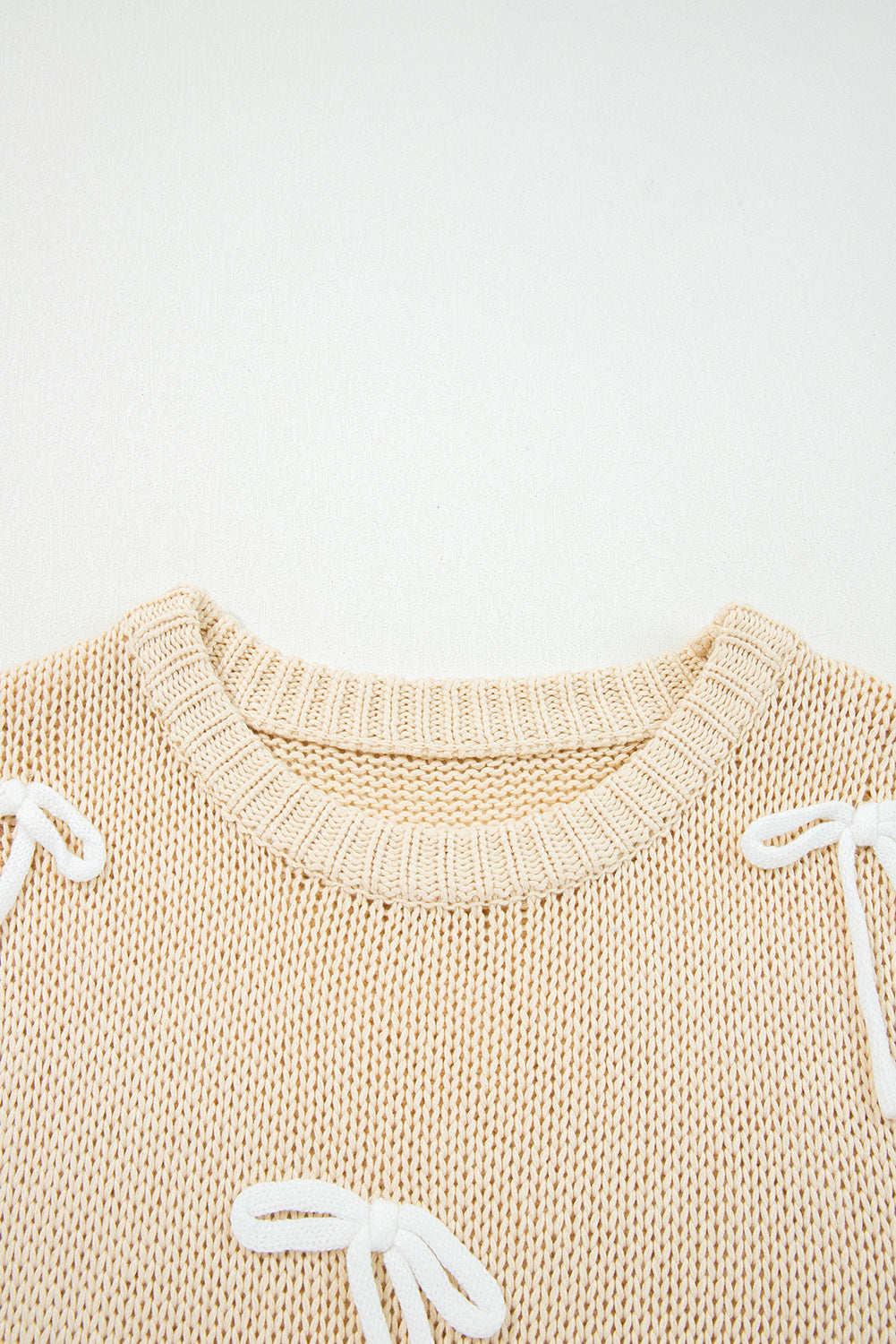 Parchment Bowknot Applique Cap Sleeve Sweater