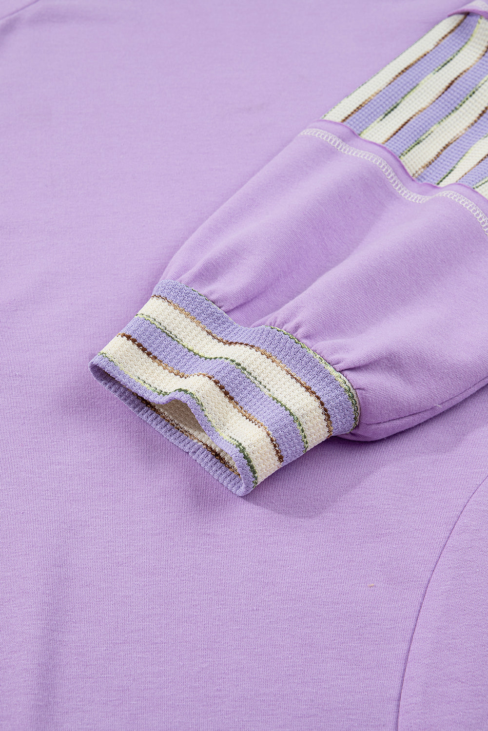 Curvy Purple Stripe Patchwork Buttoned Drop Shoulder Pullover