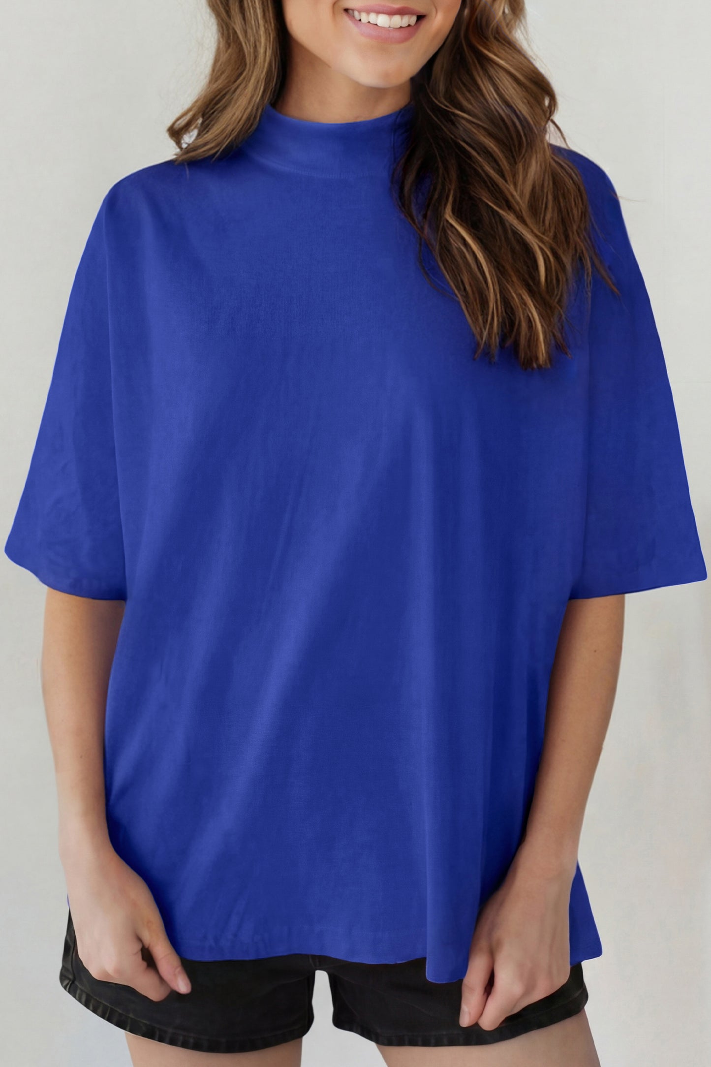 Solid Color High Neck Oversize Tee