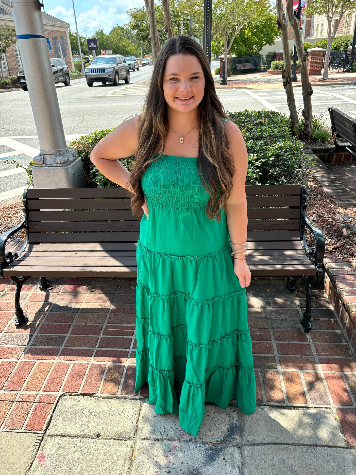 Curvy Smocked Top Tiered Kelly Green Maxi Dress