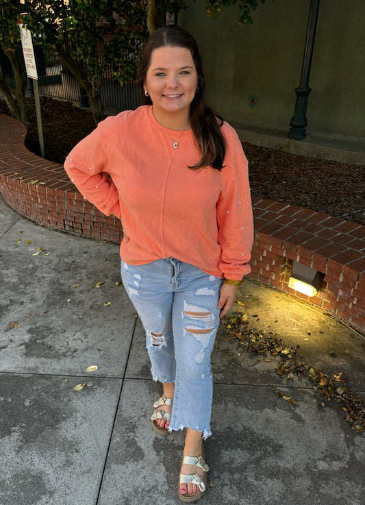 Peach Pearl Beaded Sweater