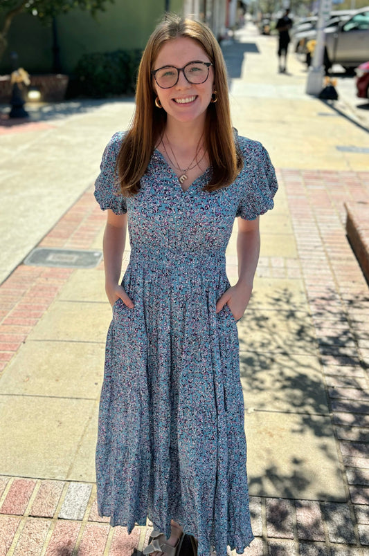 Blue Printed Maxi Dress