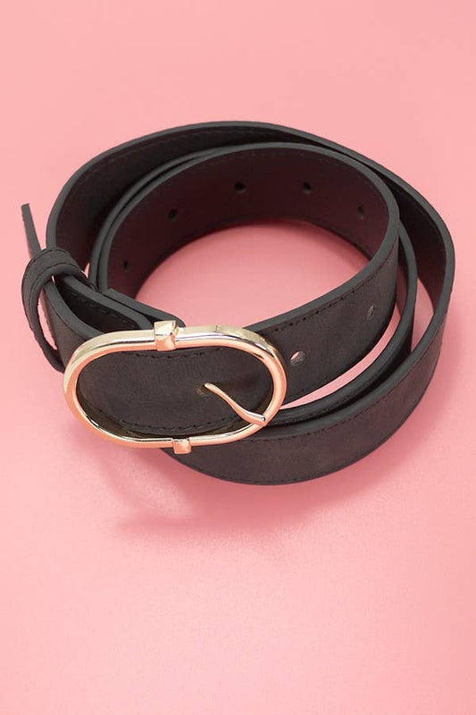 CLASSIC CHIC OVAL BUCKLE SUEDE BELT | 40BT634: Black