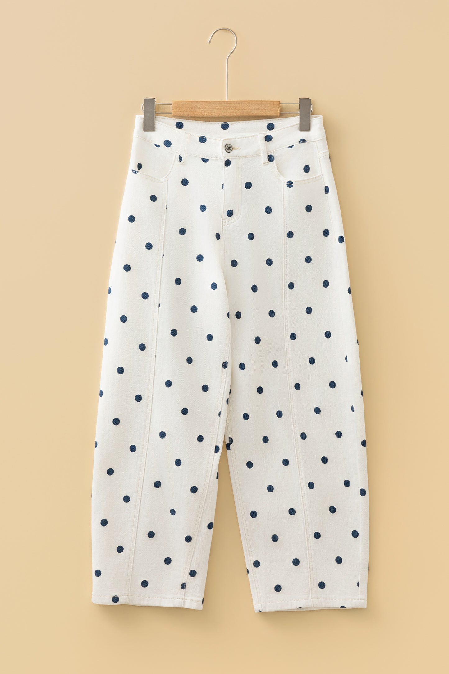 Tailored Seam Polka Dot Print Barrel Jeans