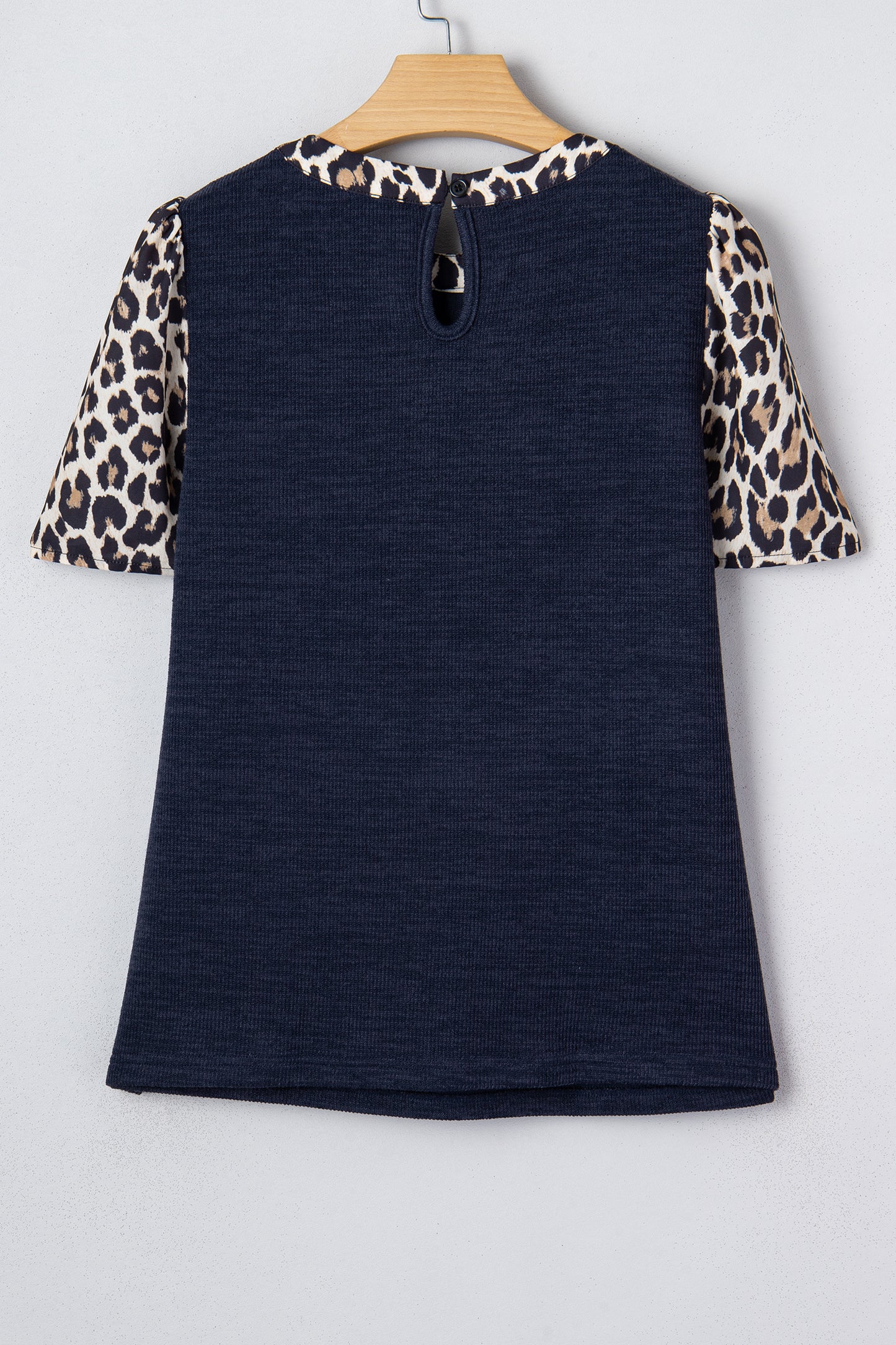 Ribbed Contrast Leopard Patchwork Short Sleeve Top