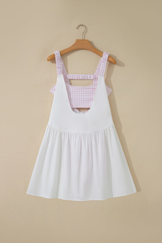 Faux Two Piece Gingham Contrast Loose Mini Dress