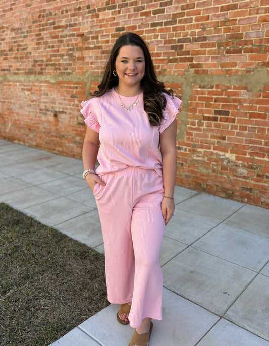 Pink Textured Pearl Sleeve Set