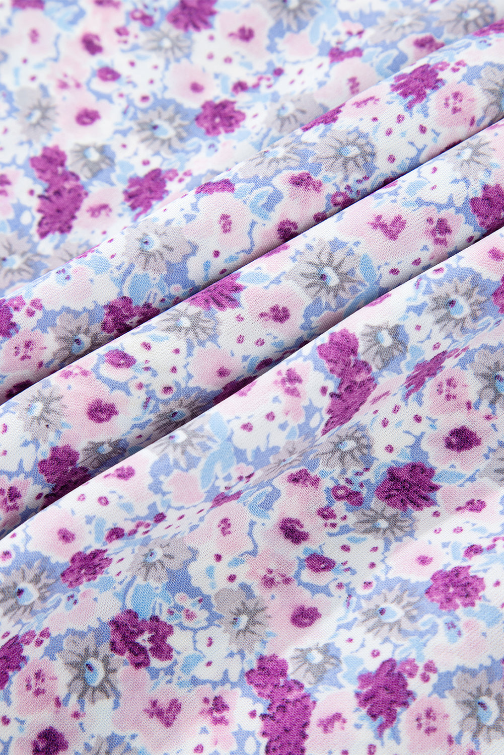 Floral Short Bubble Sleeve Shirred High Waist Maxi Dress