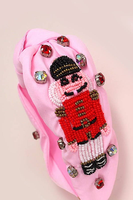 PINK NUTCRACKER CHRISTMAS SEED BEADS HOLIDAY HEADBAND