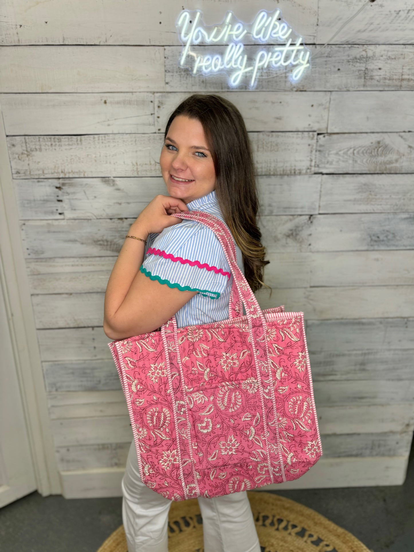 Quilted Floral Tote Bag