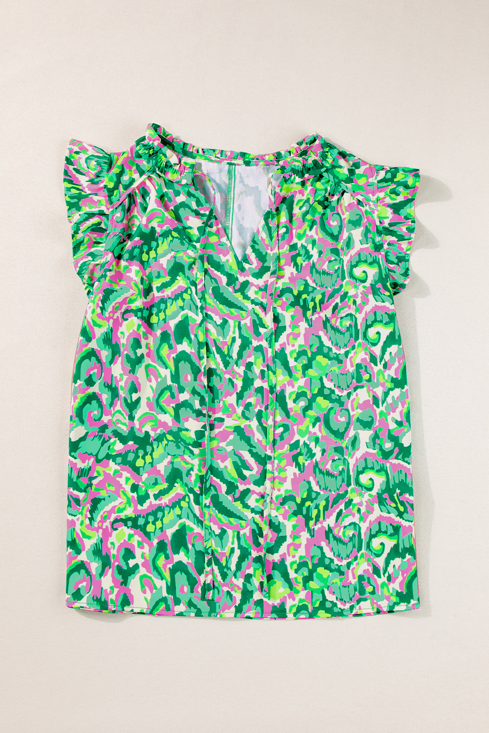 Green Abstract Split Neck Top