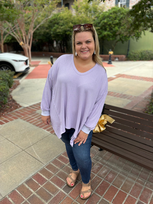 LAVENDER WAFFLE KNIT OVERSIZED TOP (CURVY & REGULAR)