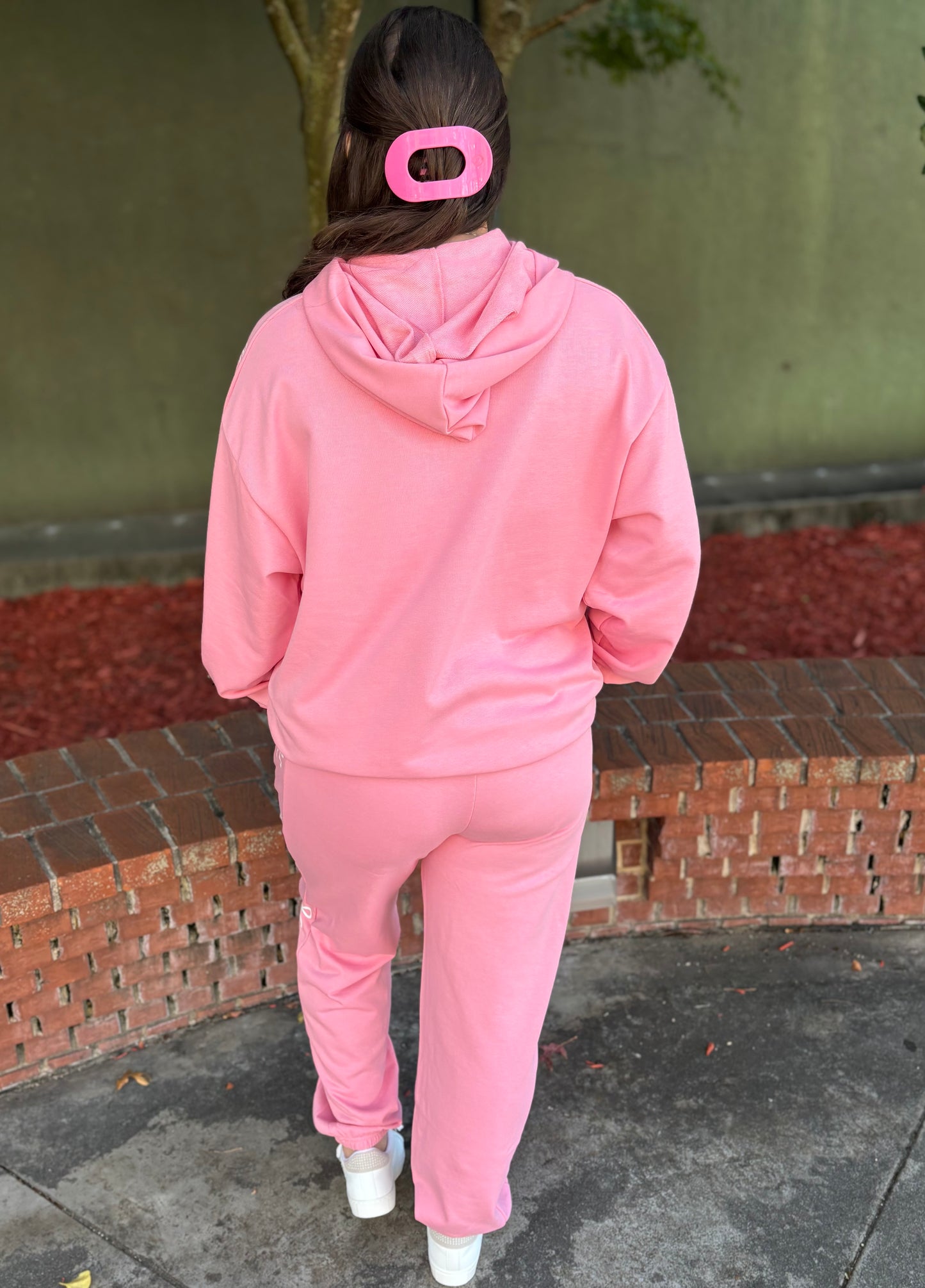 Pink Ribbon Embroidered Hoodie Set
