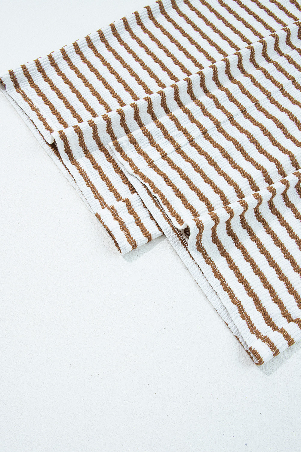 Plus size khaki stripe collared V-neck loose pant set by Modern Grace, stylish loungewear with a relaxed fit and striped pattern.
