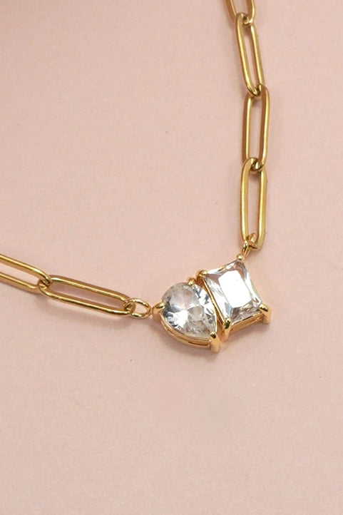 Gold 18K stainless steel rhinestone necklace by JOSSLYN, tarnish-free with sparkling rhinestones, elegant jewelry for women.