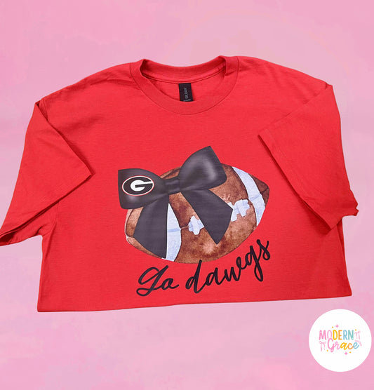 JTH Red Football Bow T-Shirt